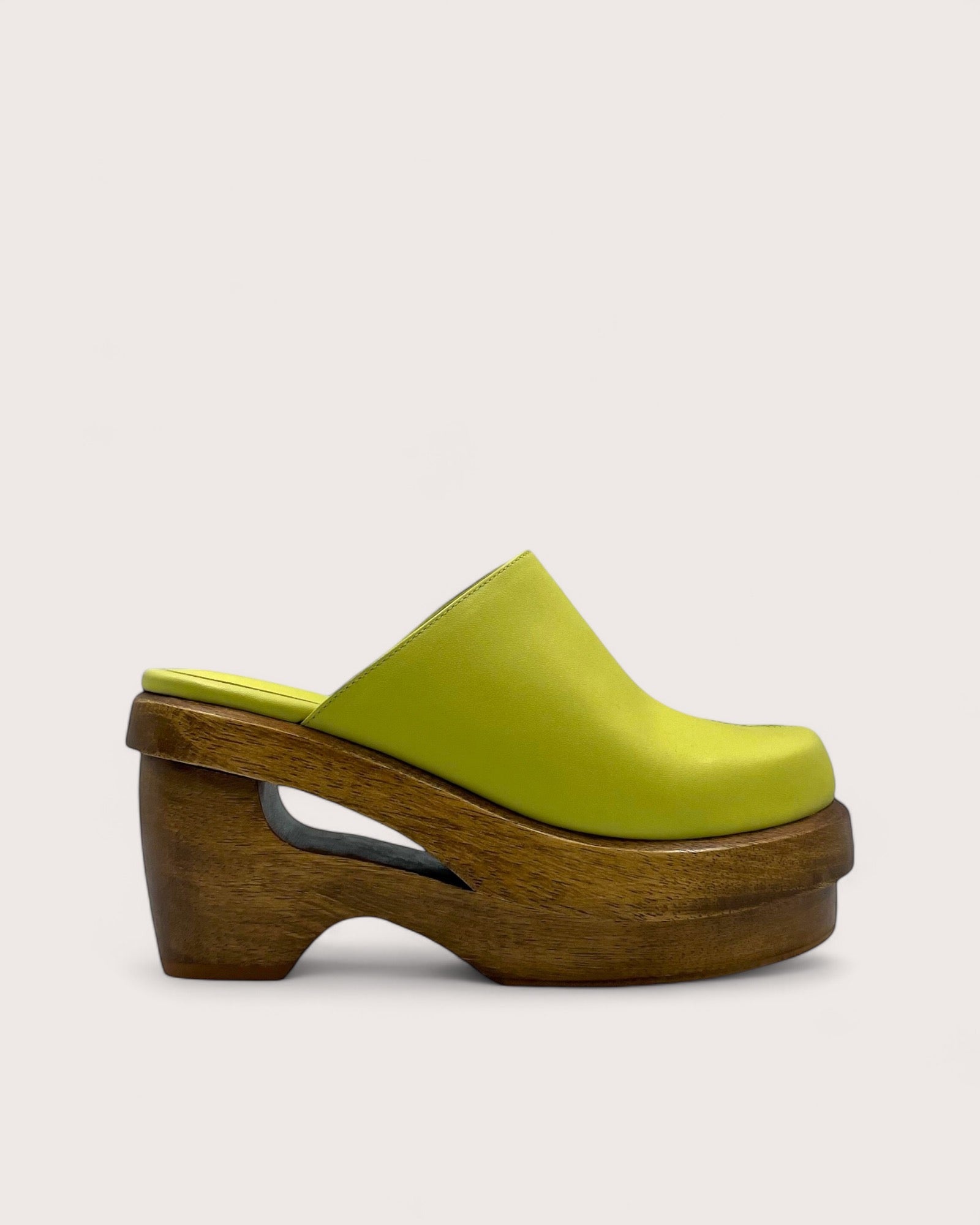 535A Bond Carter Leather and Wood Clog Shoes in Avocado Side View