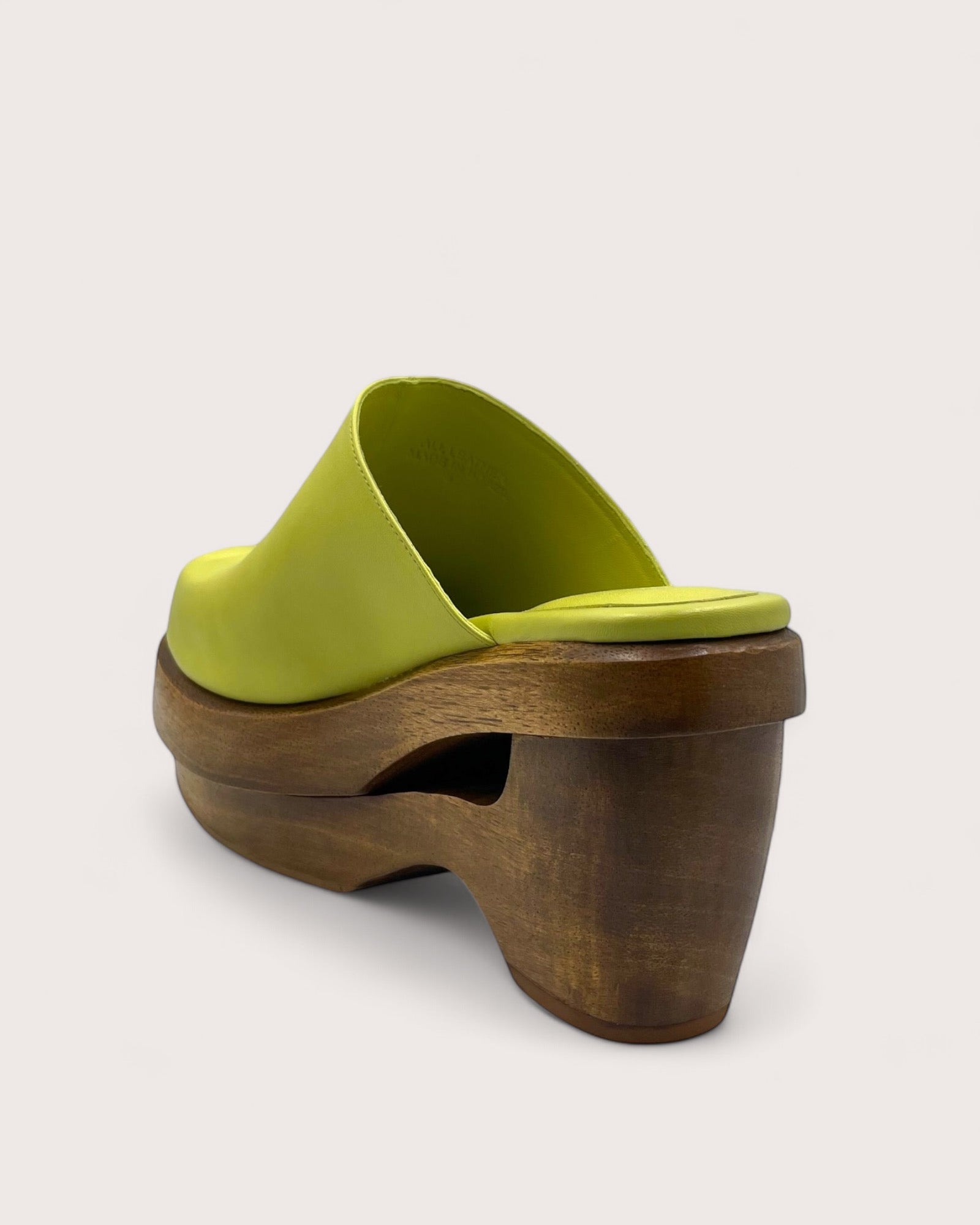 535A Bond Carter Leather and Wood Clog Shoes in Avocado Three Quarter Back View