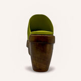 535A Bond Carter Leather and Wood Clog Shoes in Avocado Back View