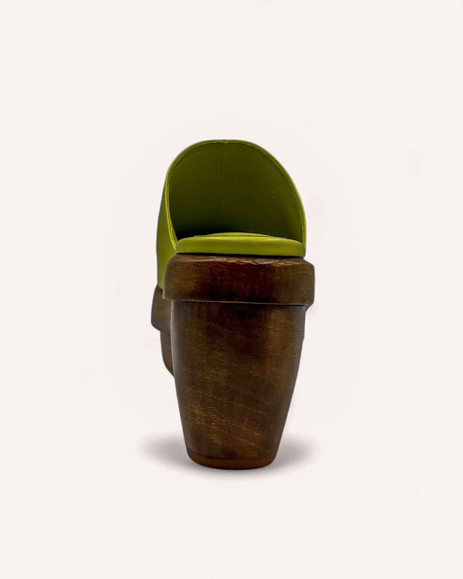 535A Bond Carter Leather and Wood Clog Shoes in Avocado Back View