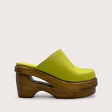 535A Bond Carter Leather and Wood Clog Shoes in Avocado Side View
