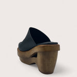 535A Bond Carter Leather and Wood Clog Shoes in Black Three Quarter Back View