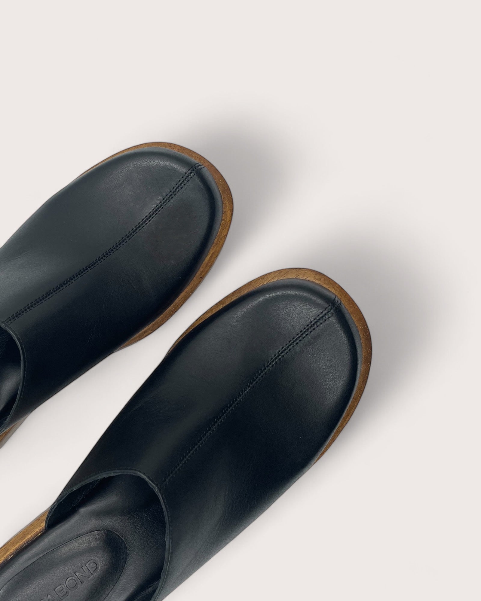 535A Bond Carter Leather and Wood Clog Shoes in Black Top View
