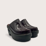 535A Bond Carter Leather and Wood Clog Shoes in Deep Cocoa Three Quarter View
