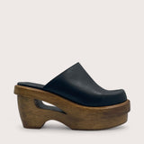 535A Bond Carter Leather and Wood Clog Shoes in Black Side View