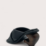 535A Bond Marlowe Leather and Wood Sandals Shoes in Black Three Quarter Back View