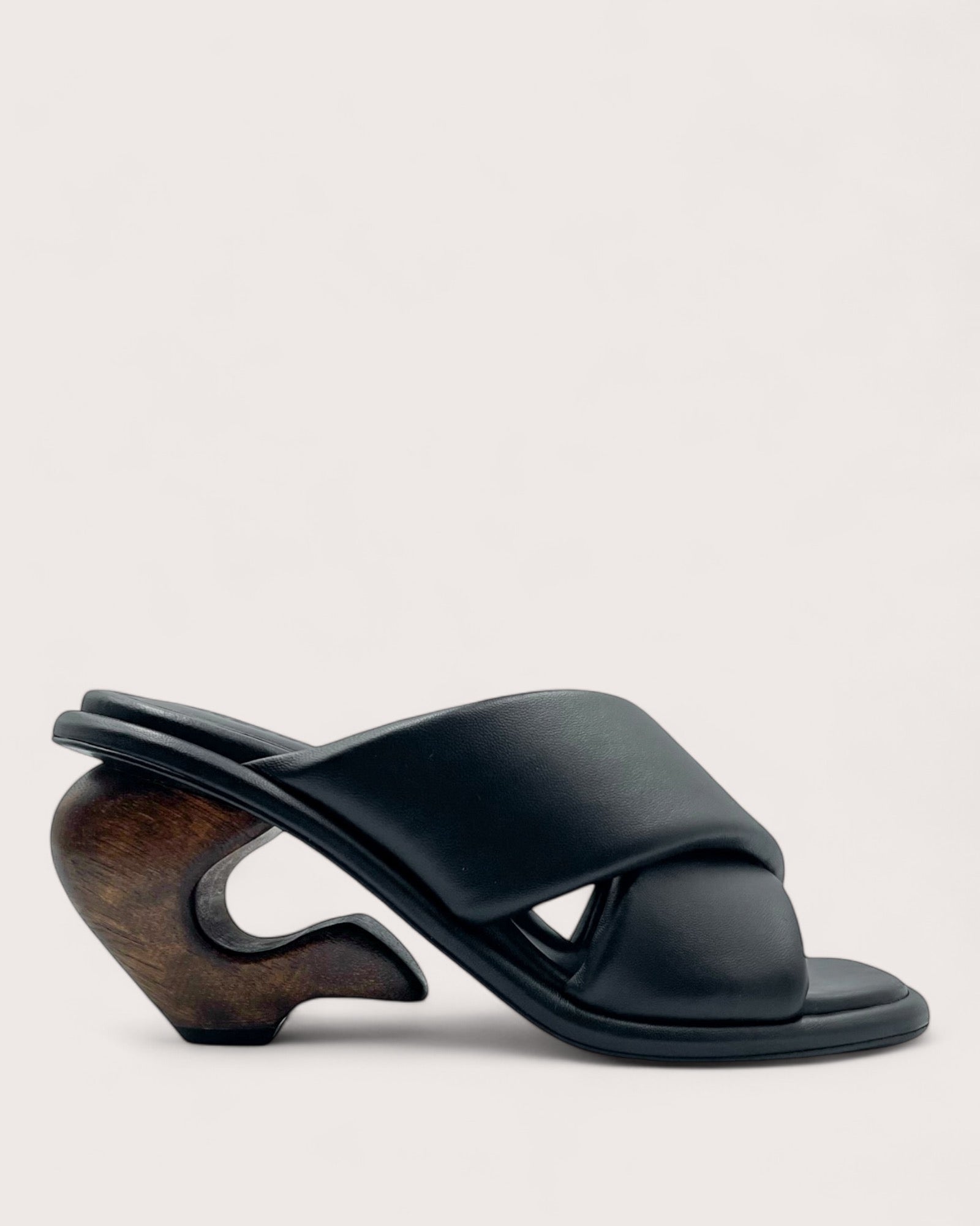 535A Bond Marlowe Leather and Wood Sandals Shoes in Black Side View