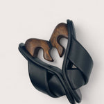 535A Bond Marlowe Leather and Wood Sandals Shoes in Black Top View