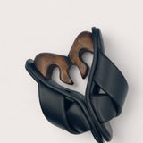 535A Bond Marlowe Leather and Wood Sandals Shoes in Black Top View